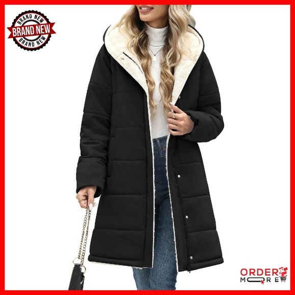 Women's Sherpa Lined Puffer Jacket Water-Repellent Windproof Winter Coat